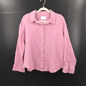 Things Between Light pink double gauze lightweight Button Up Long Sleeve Shirt L